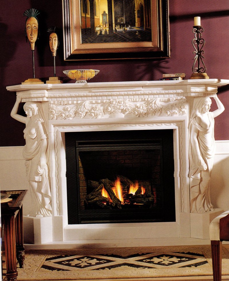 Baroque Caryatid carved marble fireplace surround